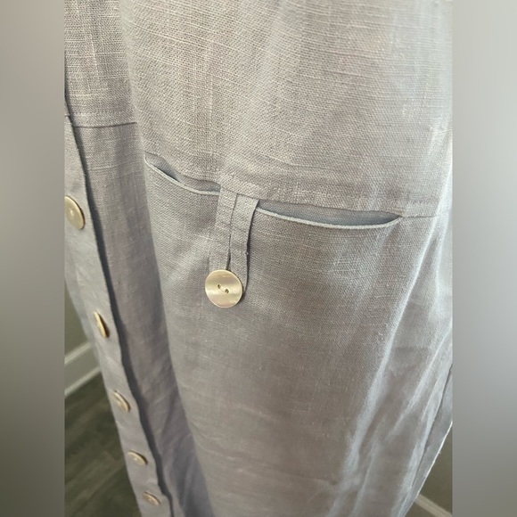 Sweet Jessie Women’s Petite 1X Light Blue Button Down Shirt Dress 100% Linen - Picture 6 of 13